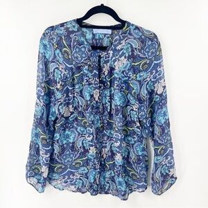 ✅ Robert Graham Silk Button Up Paisley Top MEDIUM PURPLE BLUE